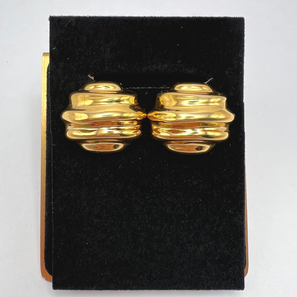 Vintage Clip On Earrings Gold Tone Domed Sculptural Chunky Statement Chunky